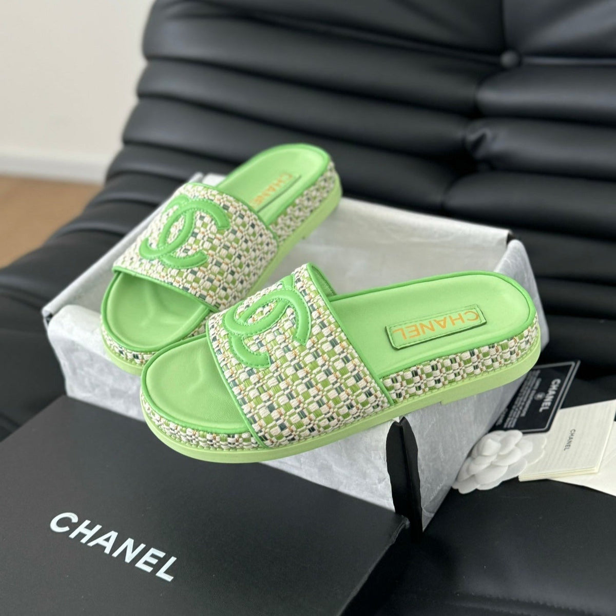 Chanel Slippers Sheepskin Light Green