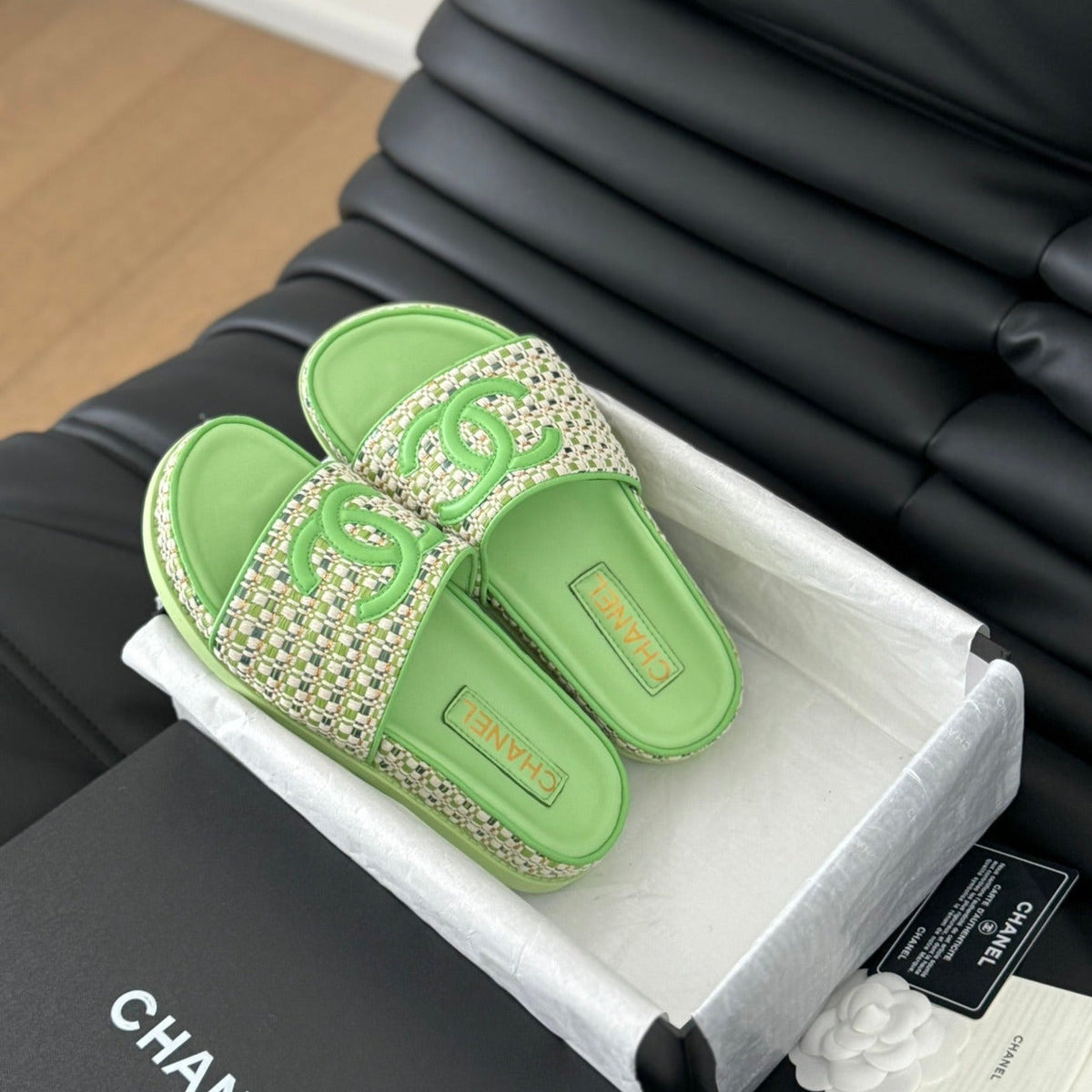 Chanel Slippers Sheepskin Light Green