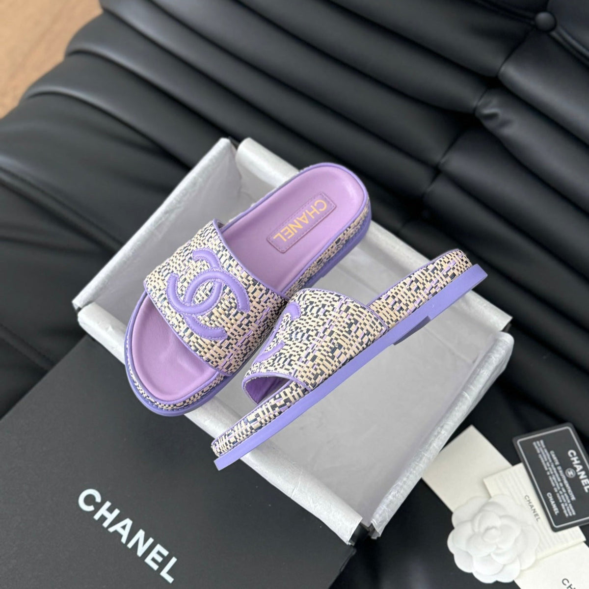 Chanel Slippers Sheepskin Heather Purple