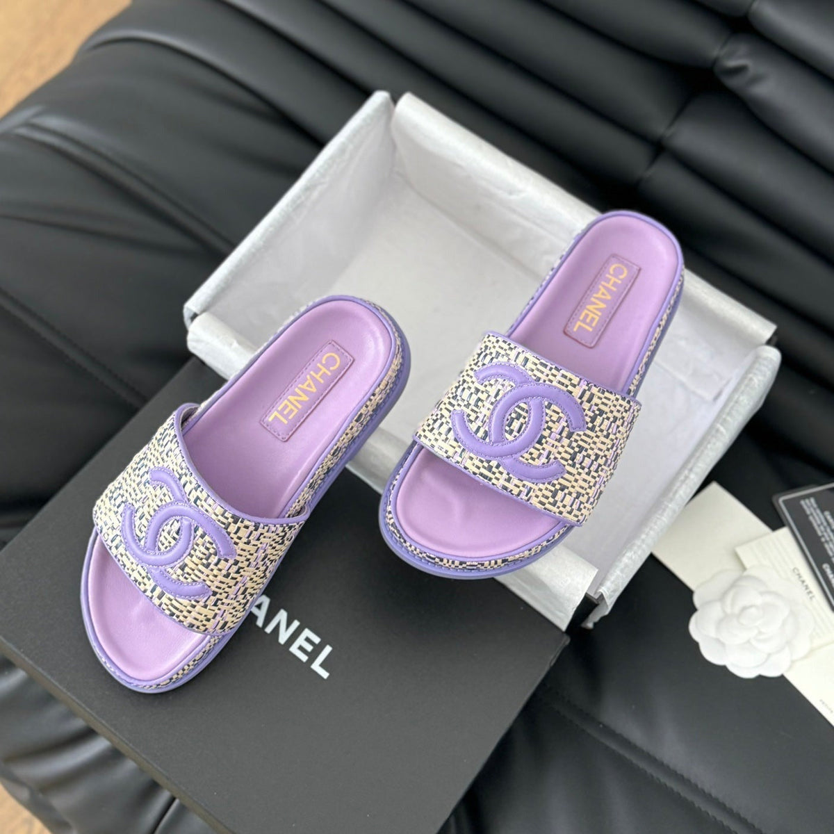 Chanel Slippers Sheepskin Heather Purple
