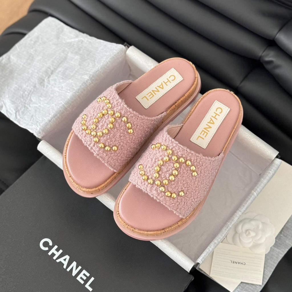 Chanel Slippers Platform Lambskin Turkish Rose