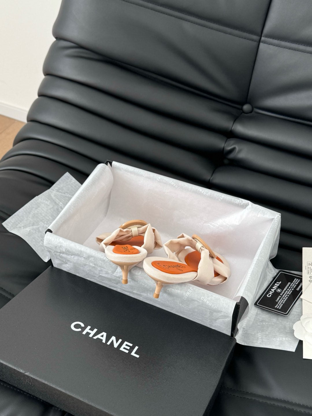 Chanel Vivid Orange Fabric Slide Sandals