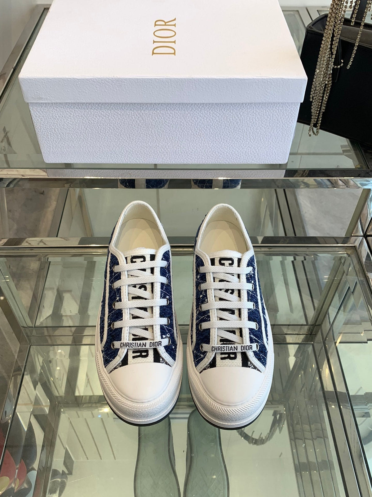 Dior Walk'N Platform Sneaker Denim Blue Cannage Tweed