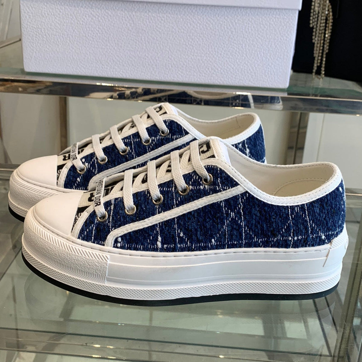Dior Walk'N Platform Sneaker Denim Blue Cannage Tweed