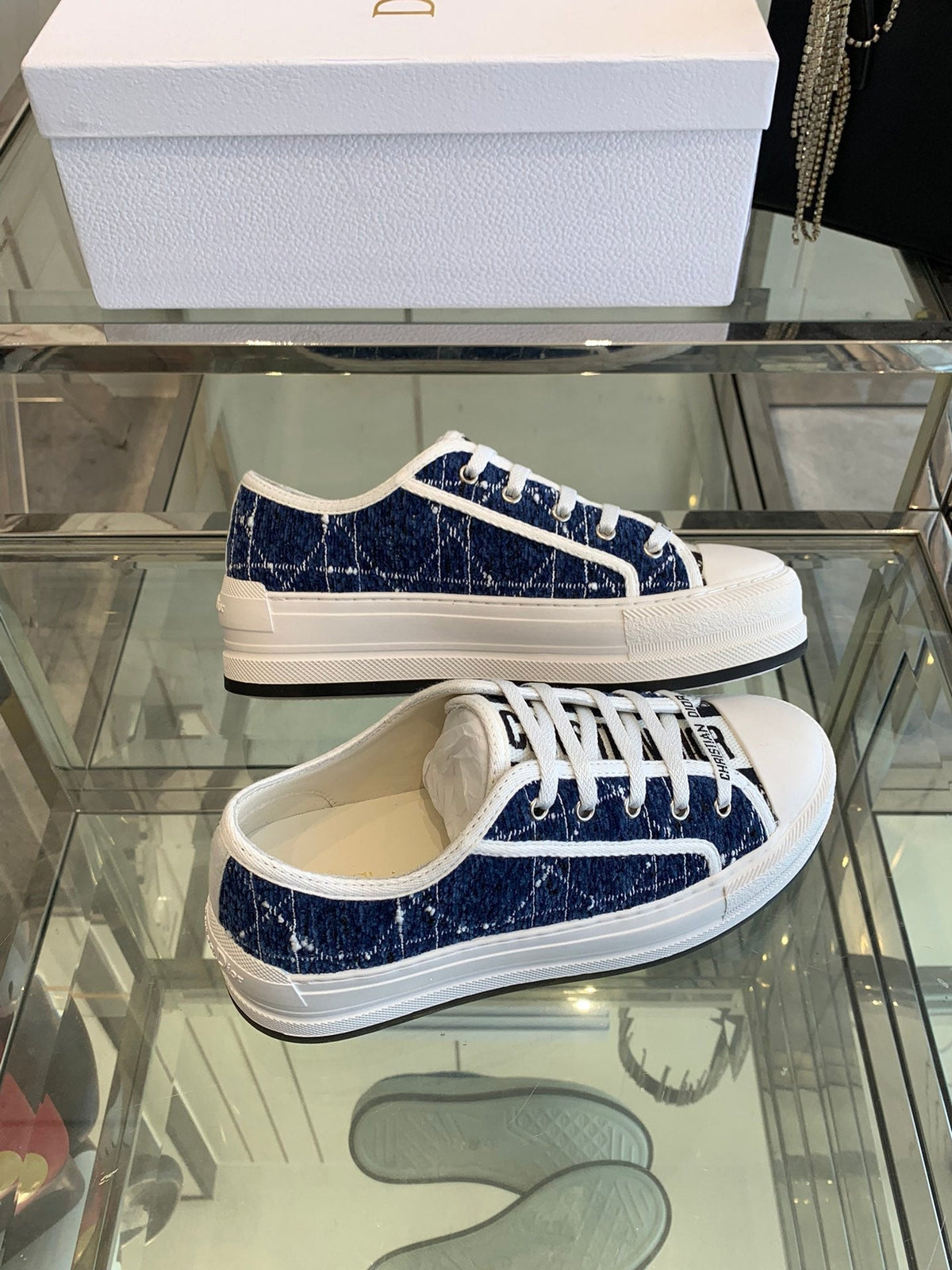 Dior Walk'N Platform Sneaker Denim Blue Cannage Tweed