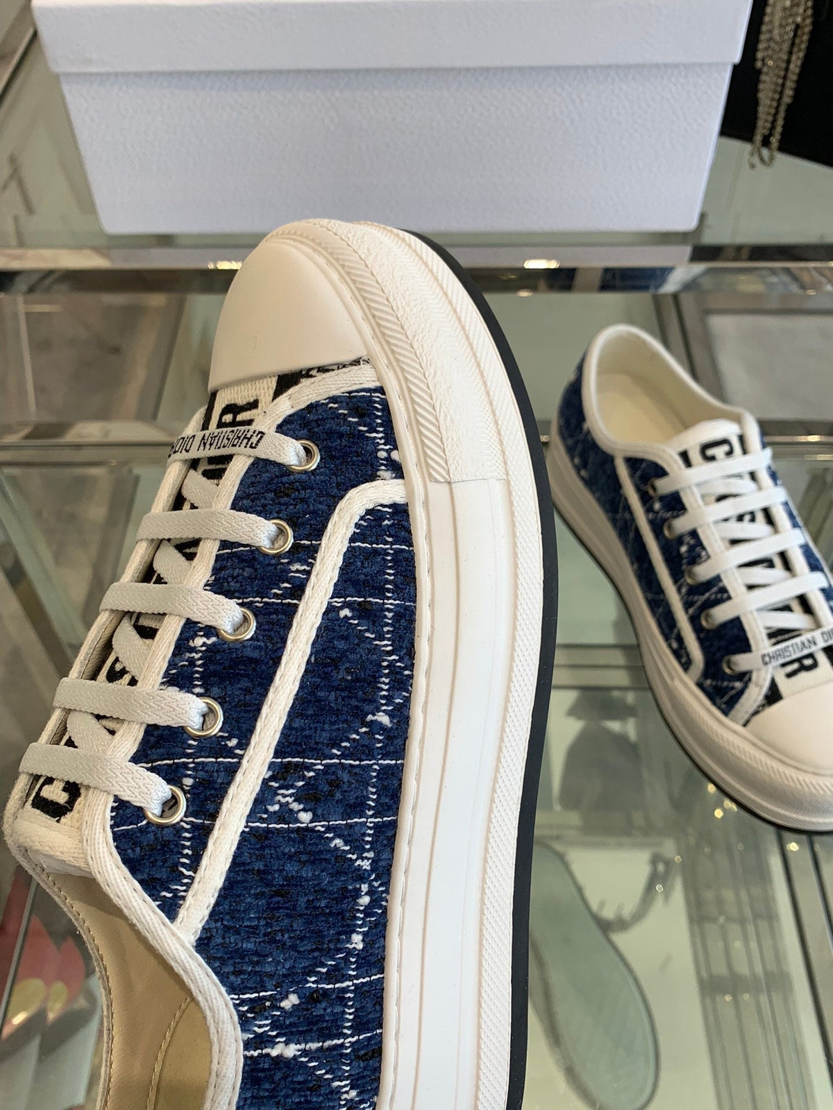 Dior Walk'N Platform Sneaker Denim Blue Cannage Tweed