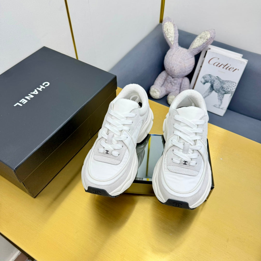 Chanel Sneaker in Pale Gray Suede and Mesh