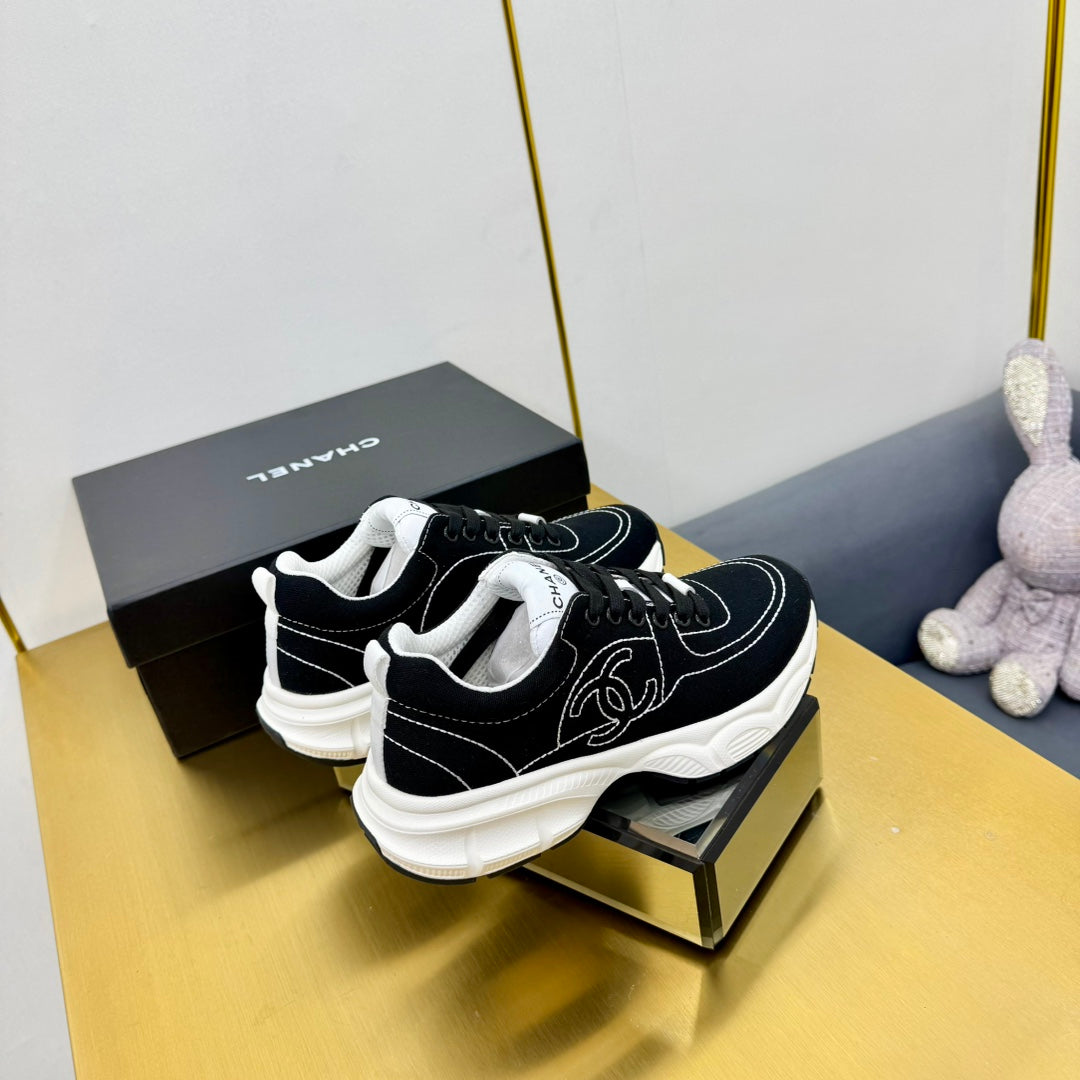 Chanel Sneaker in Black Mix White Breathable Fabric