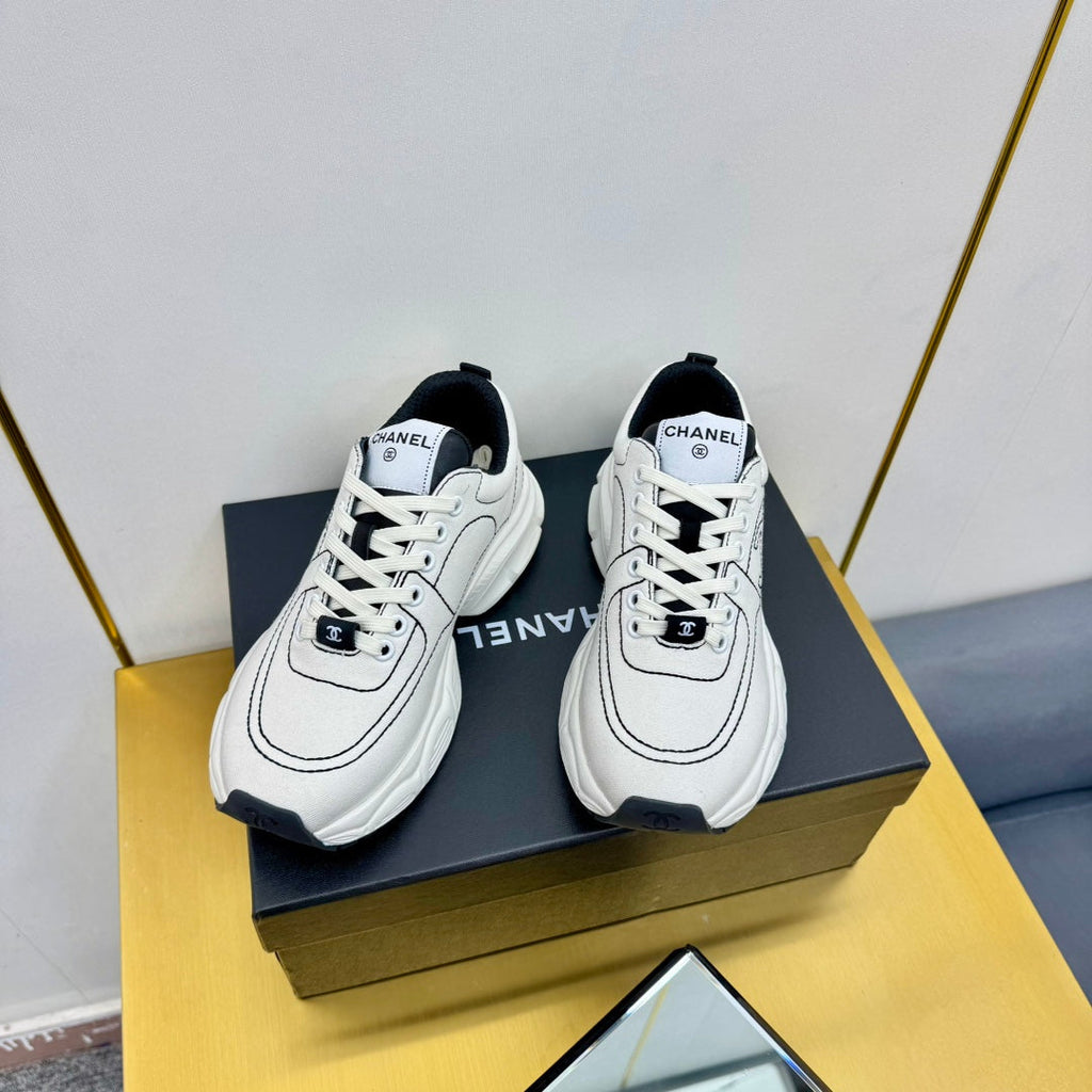 Chanel Sneaker in White Mix Black Breathable Fabric