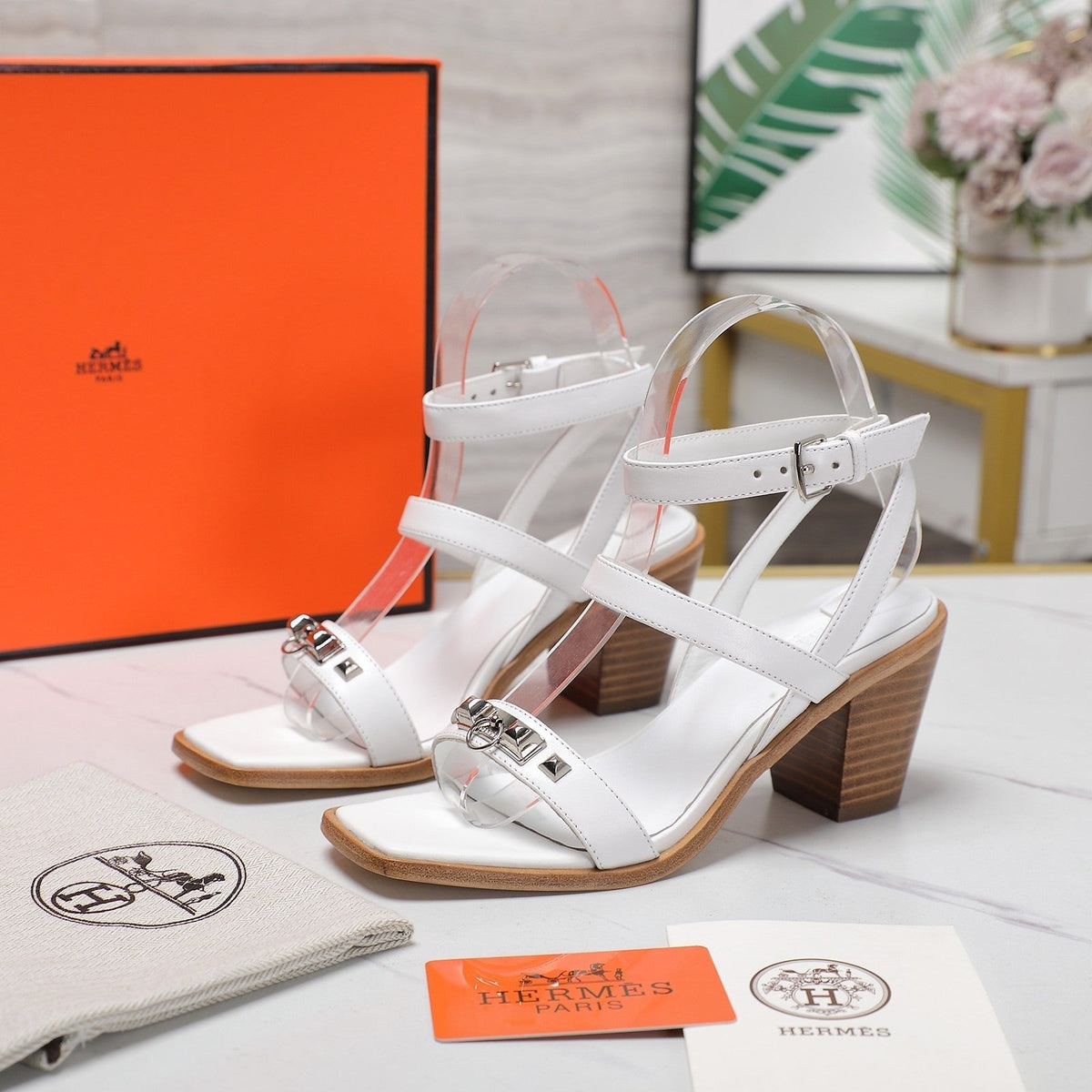 Hermes Ivresse 65 Sandal White Calfskin