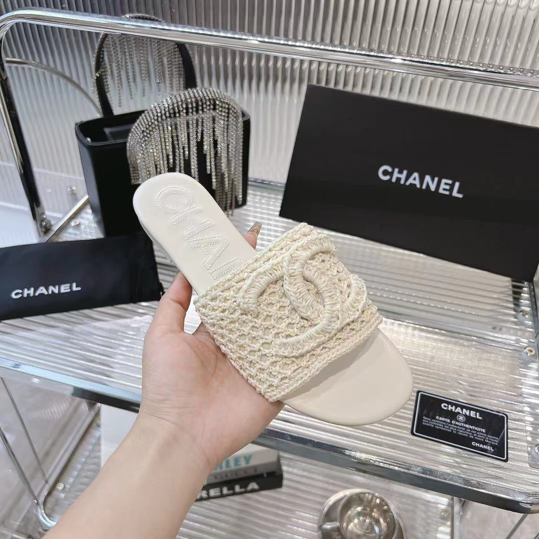 Chanel Slippers White Sheepskin