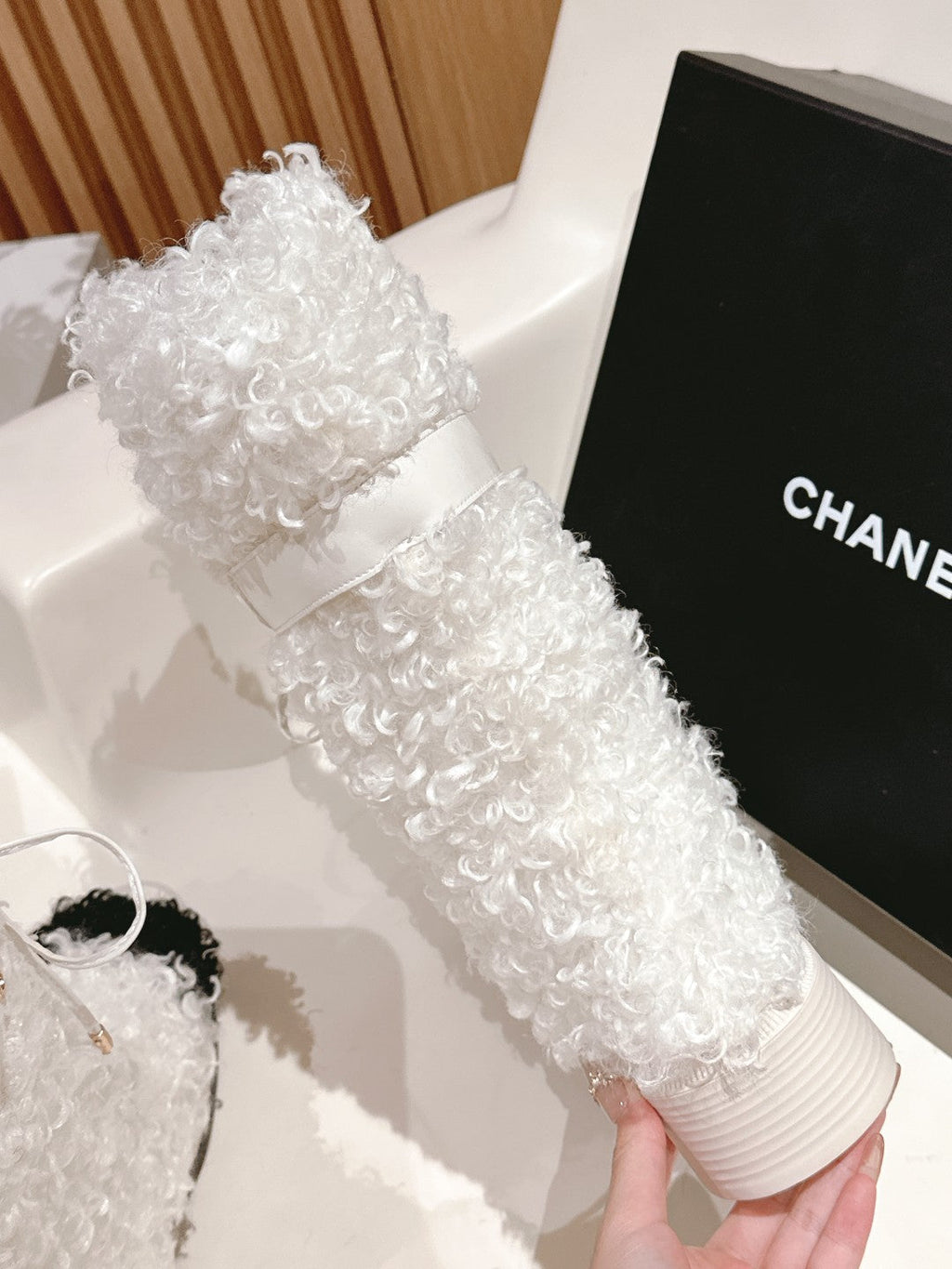 Chanel Short Boots in White Lamb Fur and Lambskin 962188