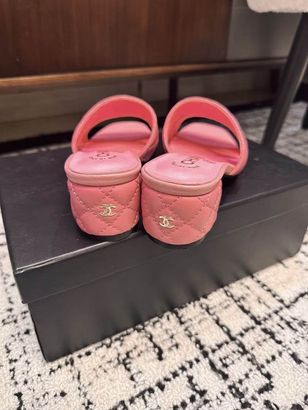 Chanel Mid Heel Mules in Bright Pink Sheepskin