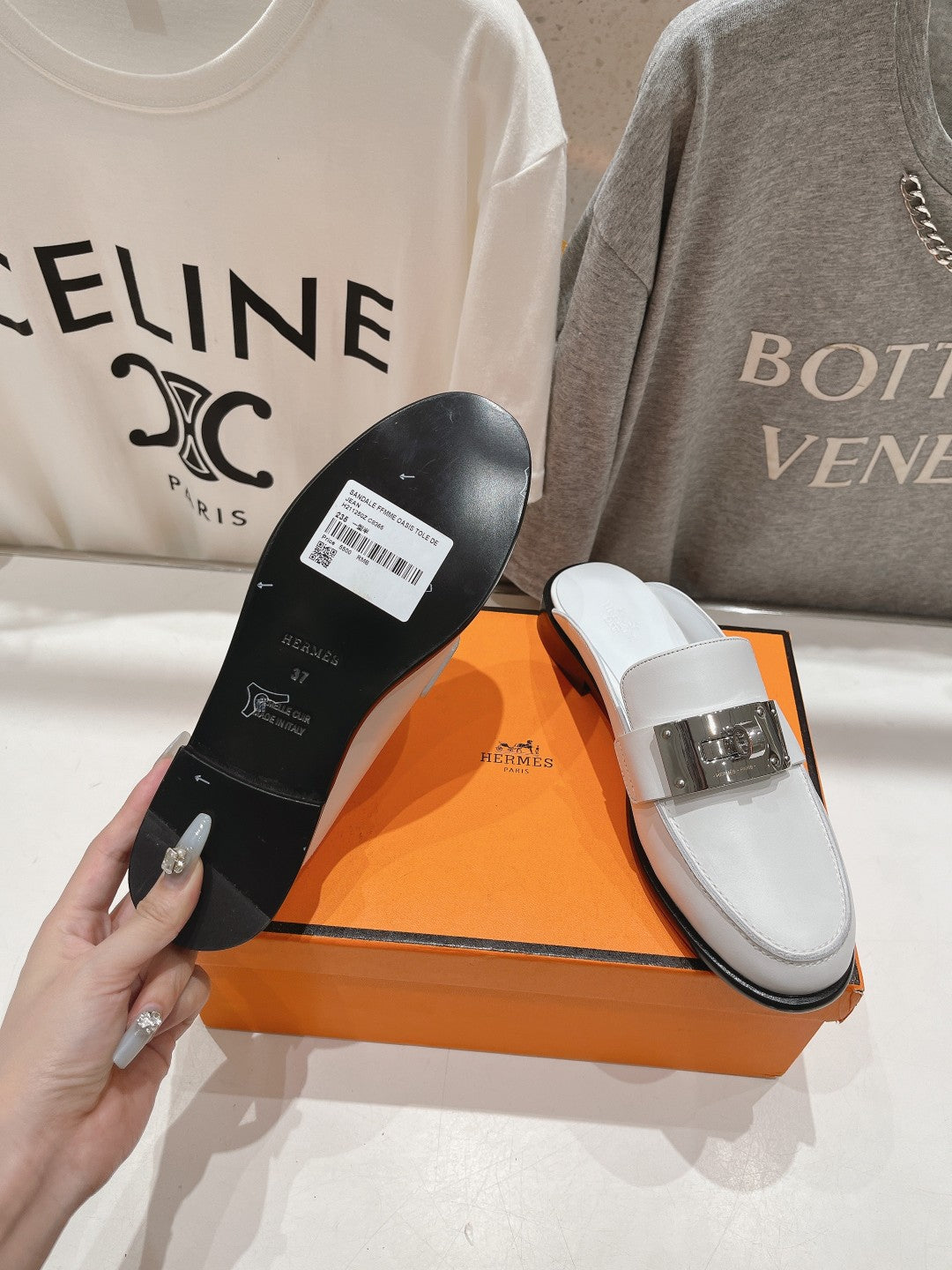 Hermes Iota Mule White Calfskin