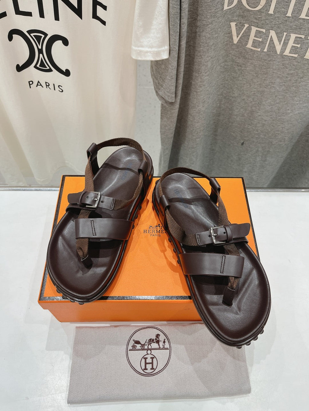 Hermes Sandal Braided 30 Chocolate Calfskin