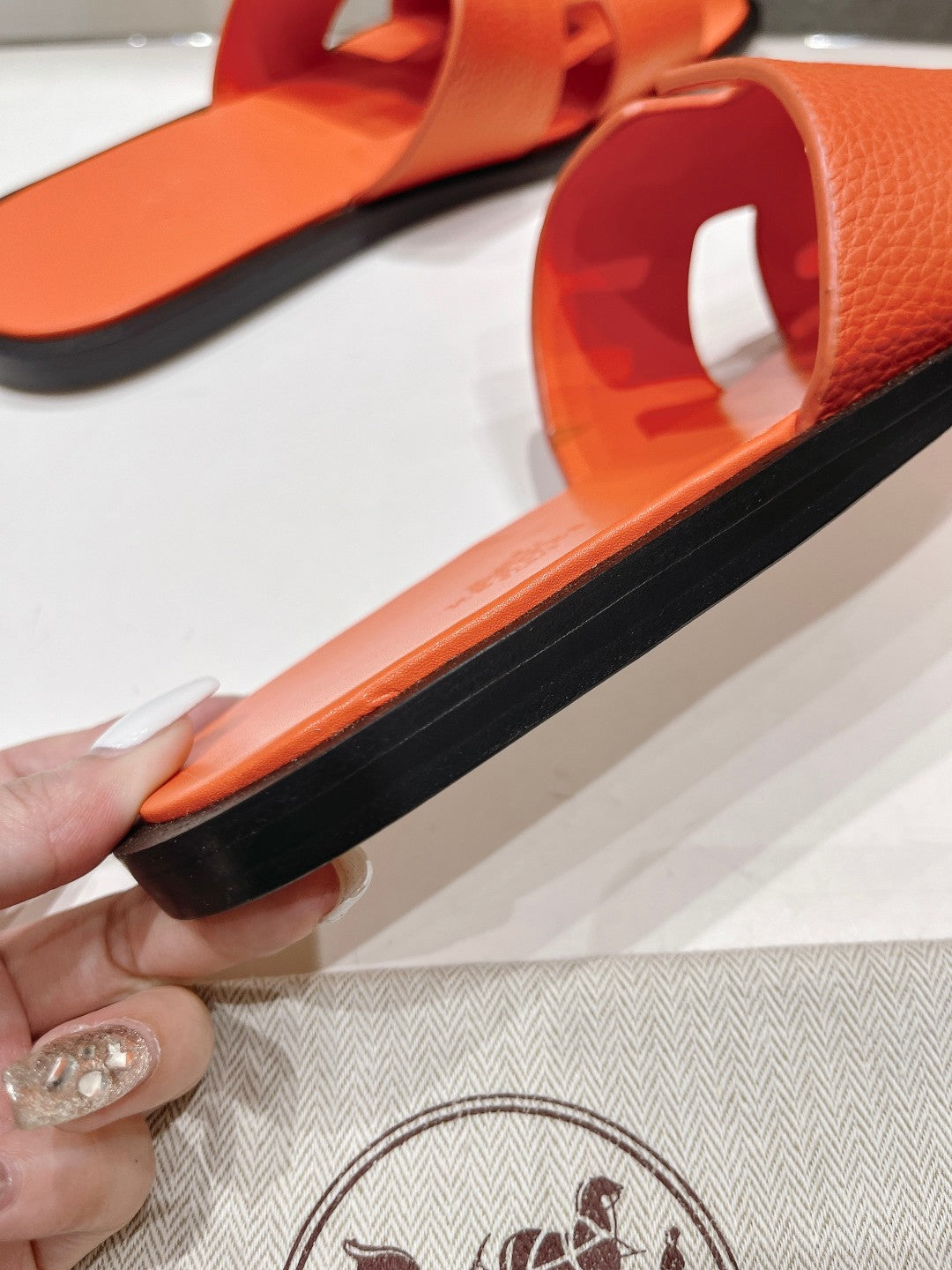 Hermes Izmir Sandal Orange Lambskin