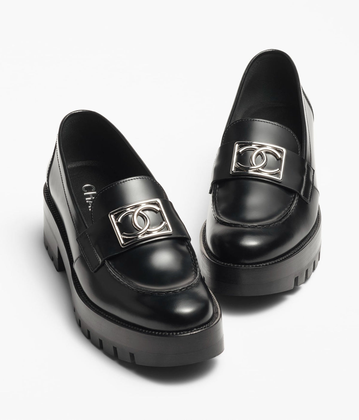 Chanel Moccasins Black Calfskin Metal