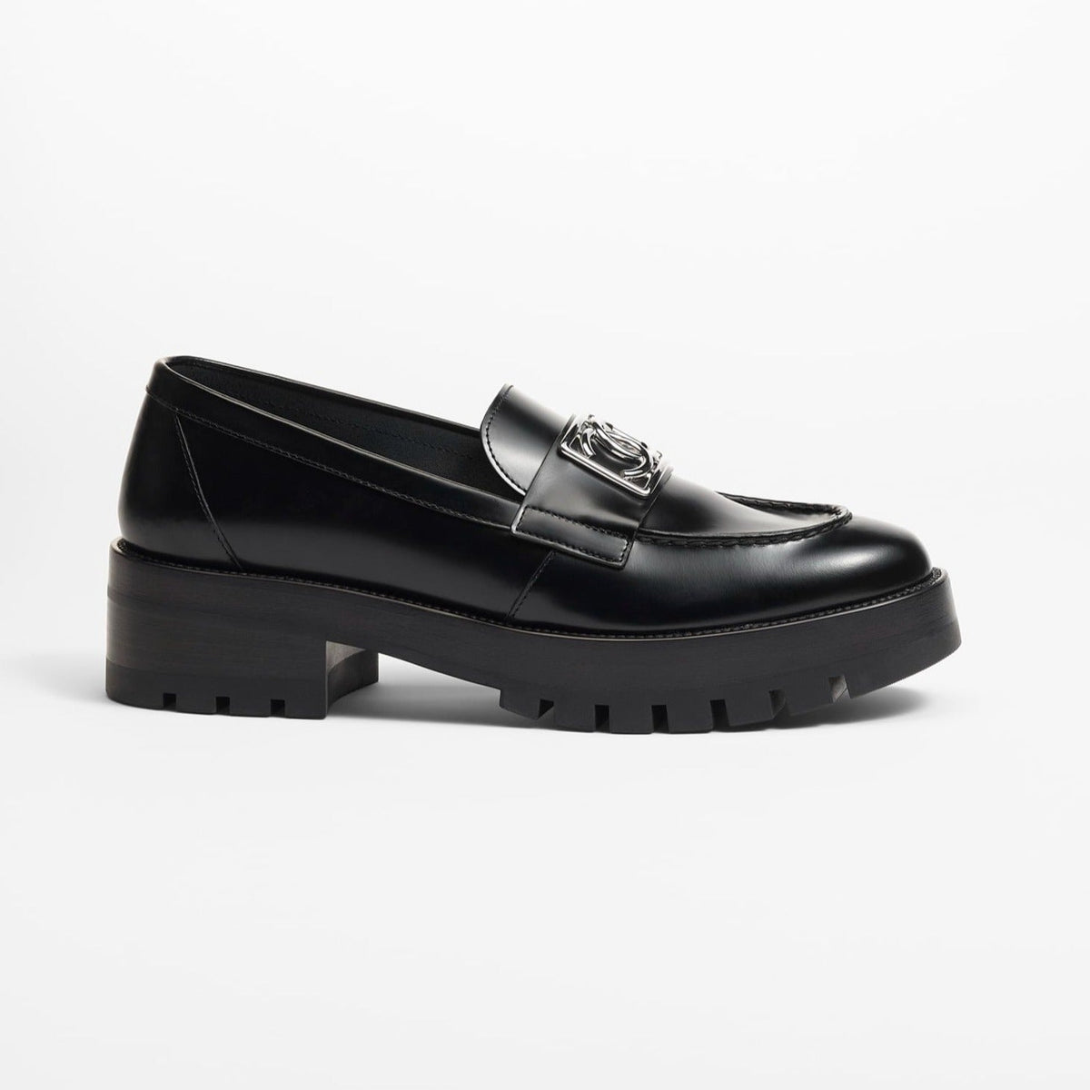Chanel Moccasins Black Calfskin Metal