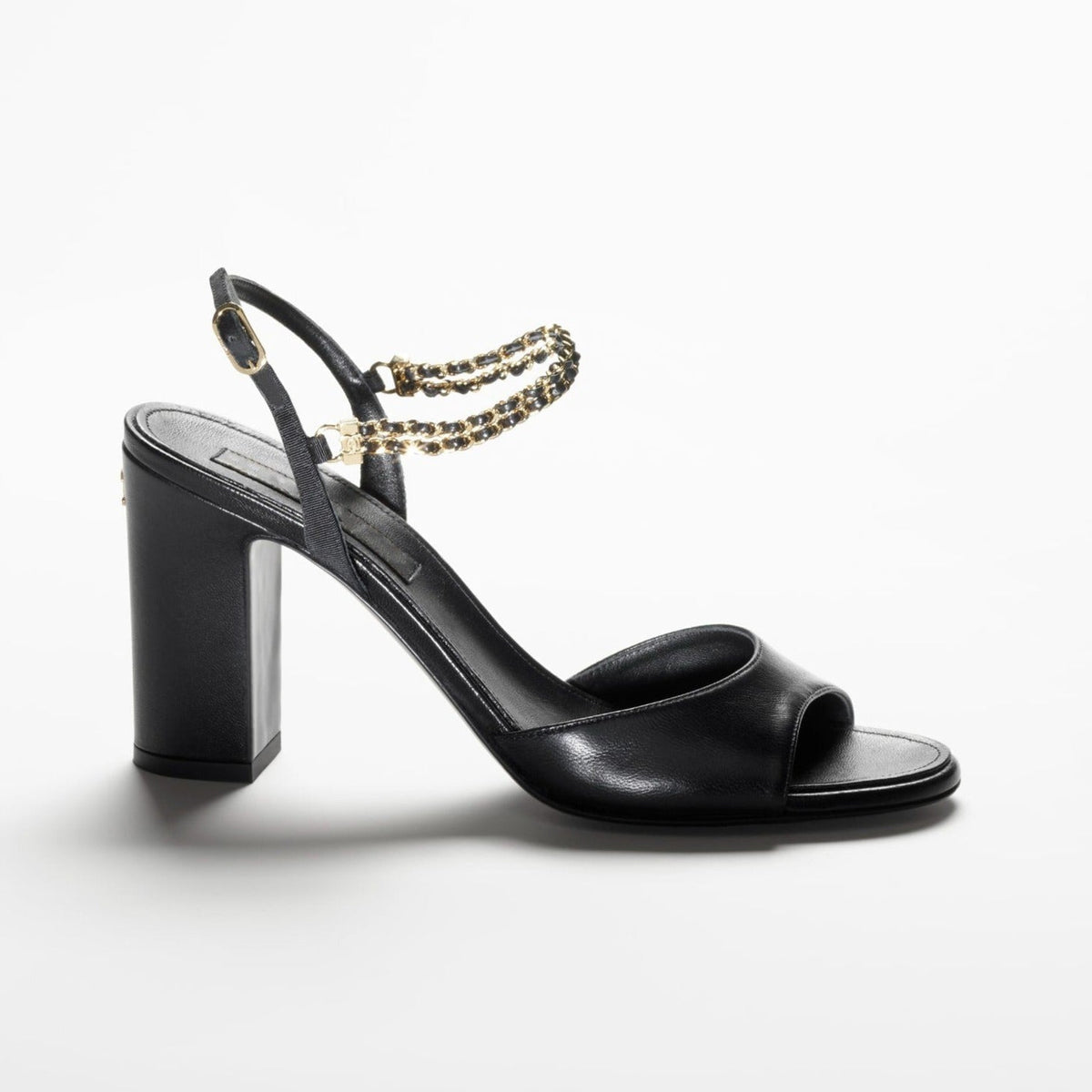 Chanel Sandals Black Lambskin Grosgrain