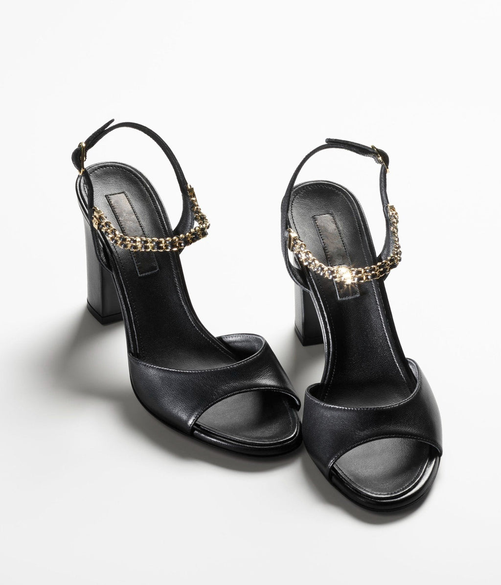 Chanel Sandals Black Lambskin Grosgrain