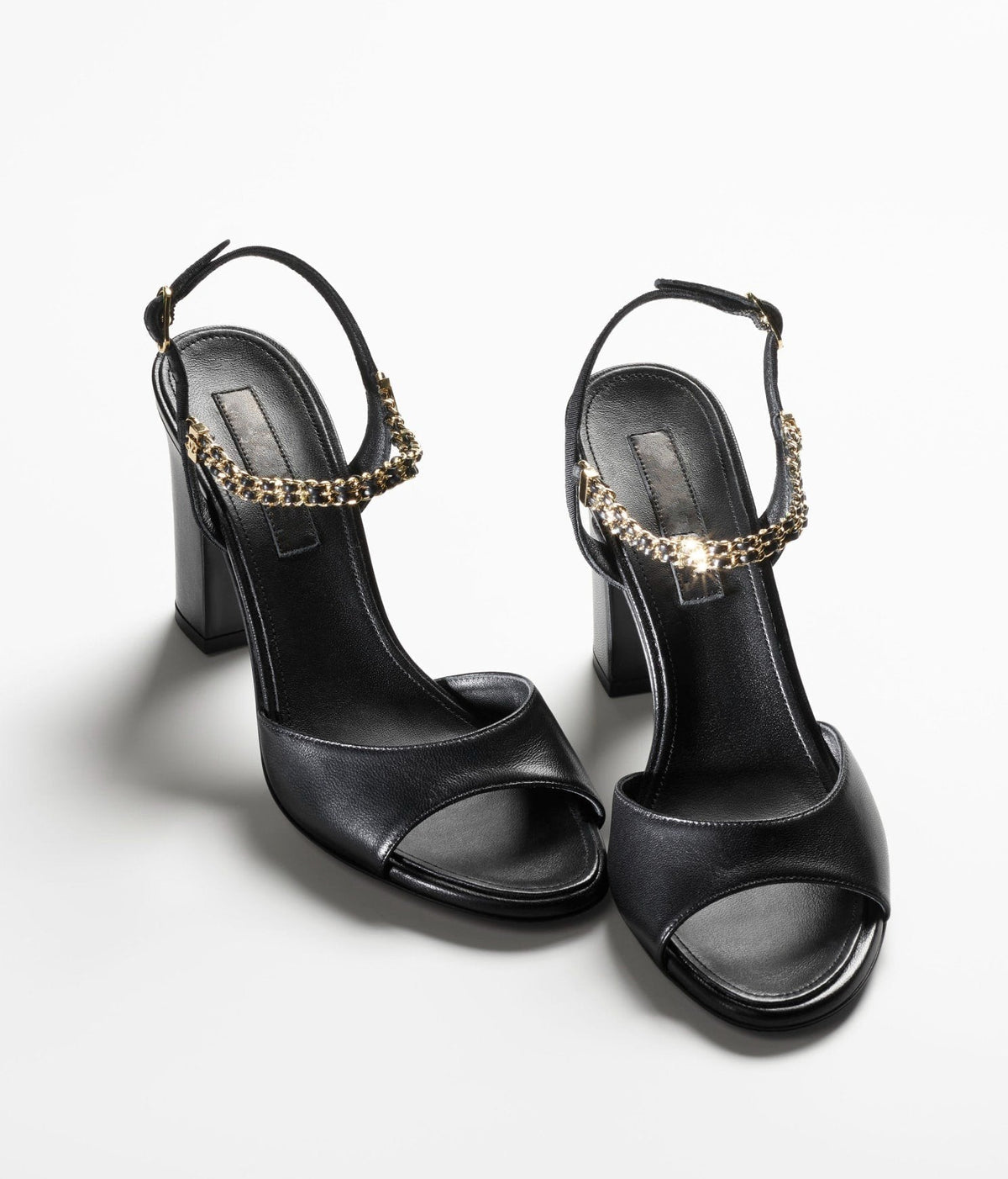 Chanel Sandals Black Lambskin Grosgrain