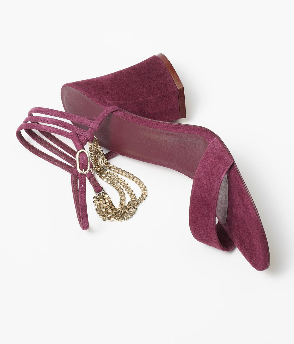 Chanel Sandals Burgundy Suede Calfskin