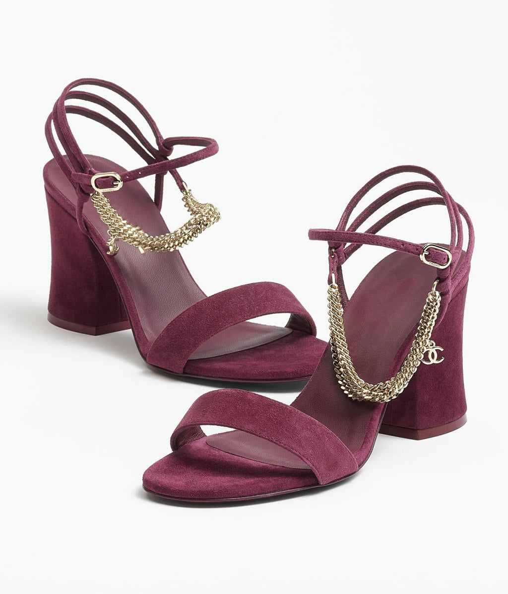 Chanel Sandals Burgundy Suede Calfskin