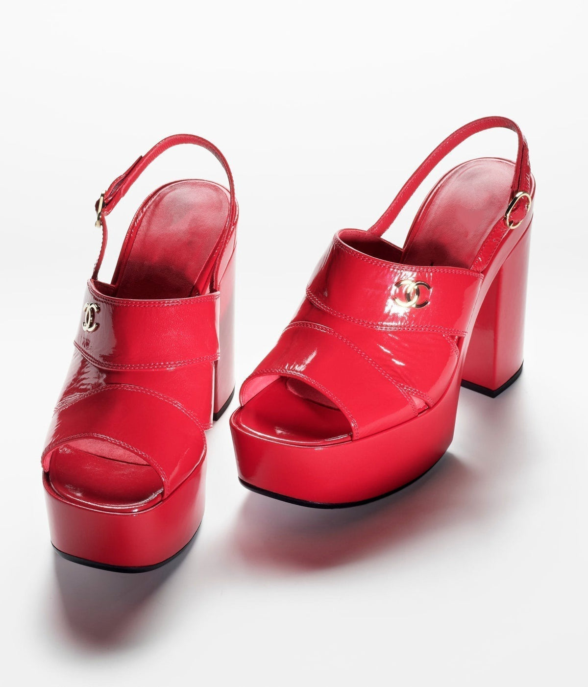 Chanel Sandals Red Patent Crumpled Lambksin
