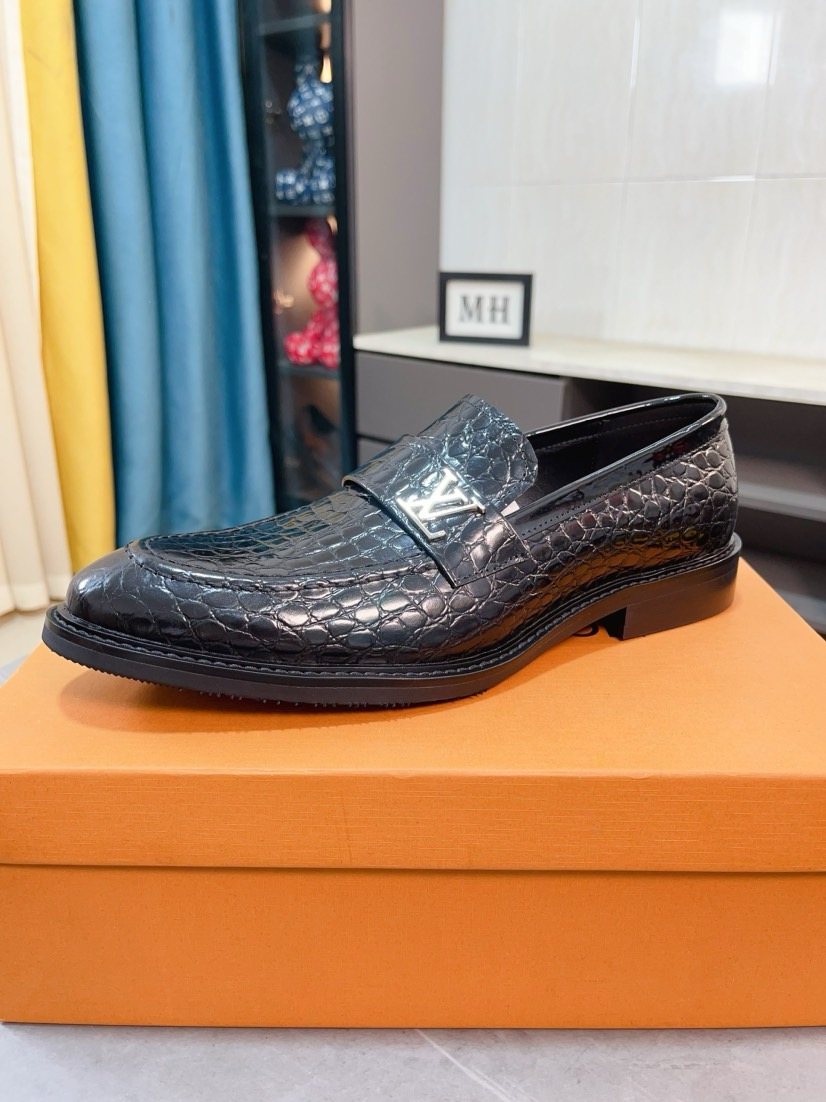 Louis Vuitton Black Embossed Loafers — side