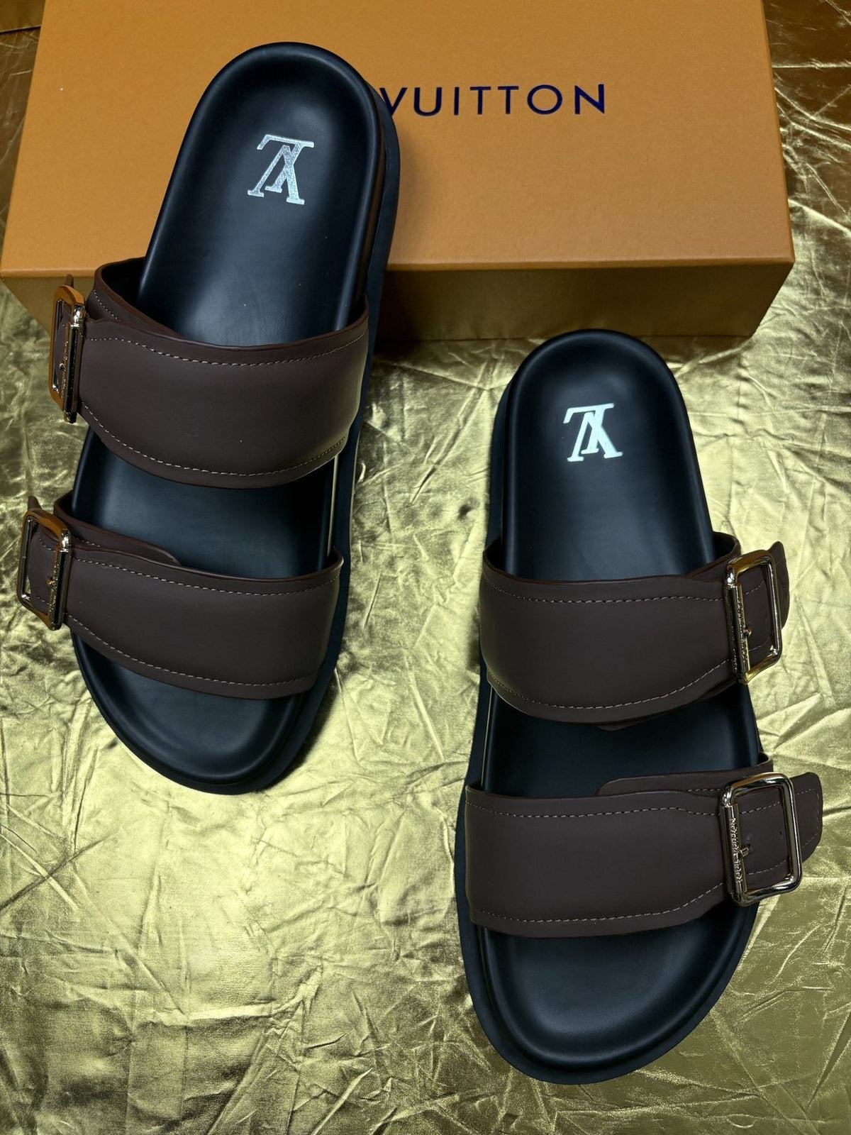 Louis Vuitton Brown Double-Buckle Sandals — side