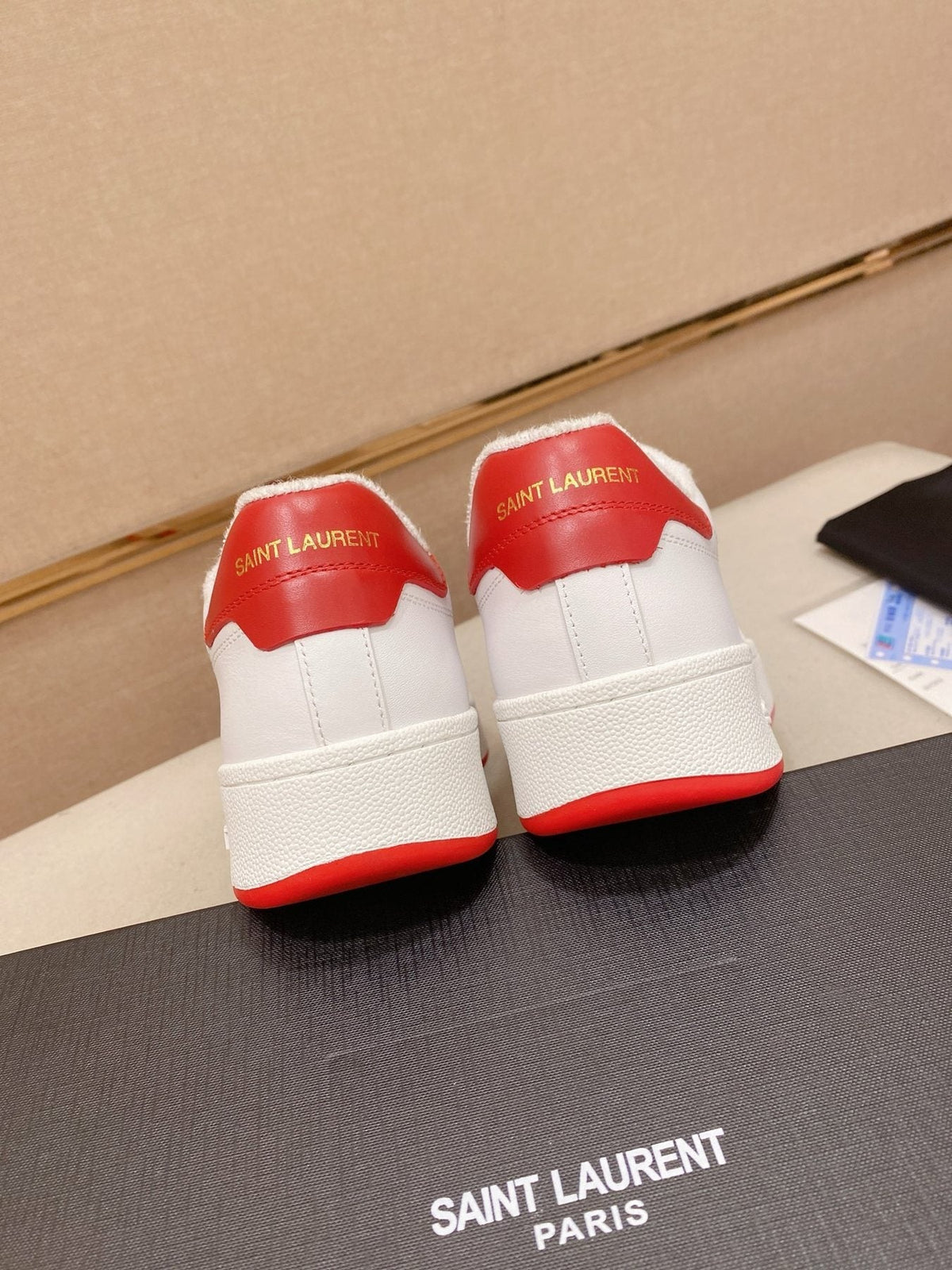 Saint Laurent White Red Perforated Low-Top Sneakers — back