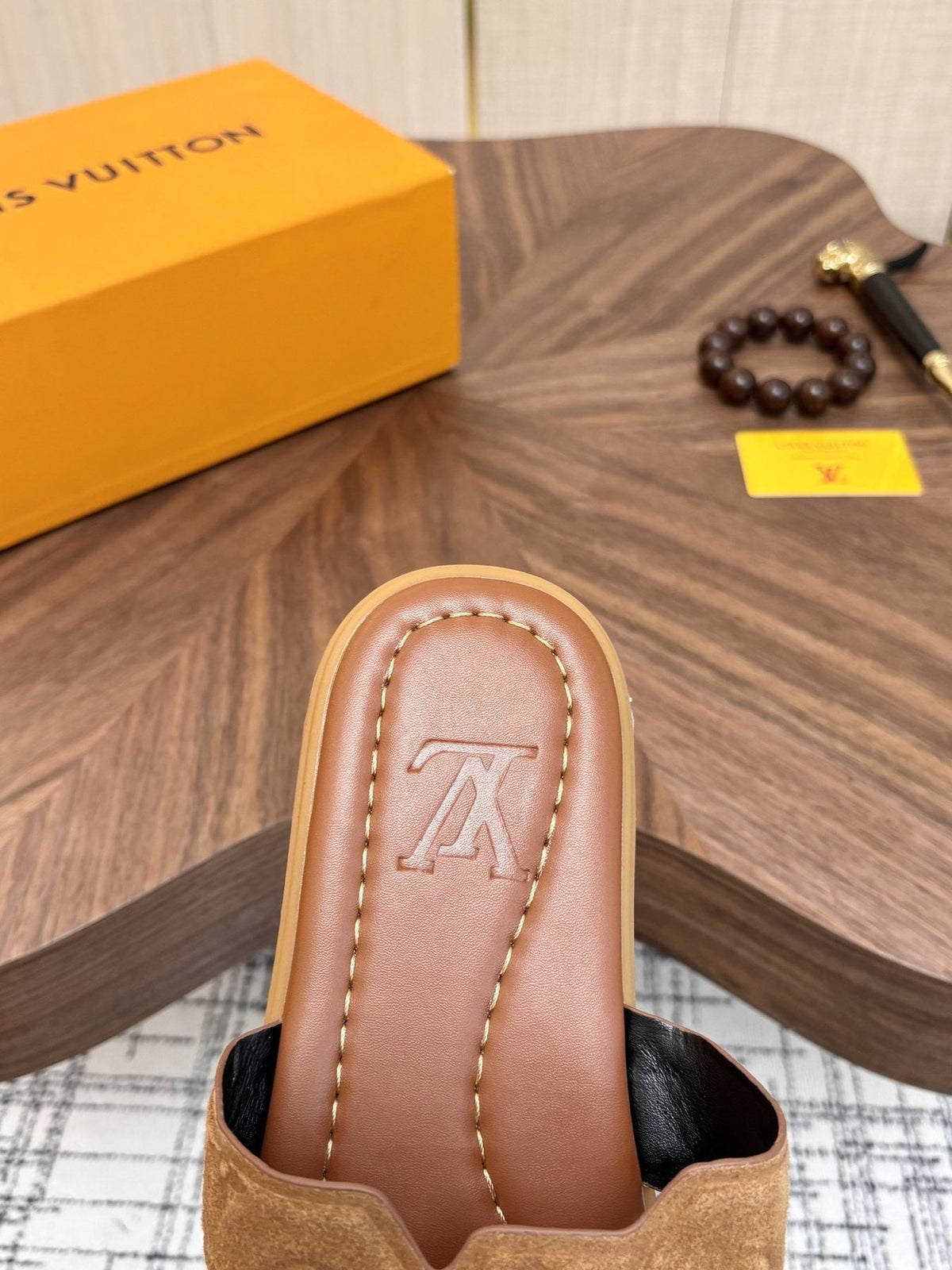Louis Vuitton Tan Monogram Slide Sandals — detail