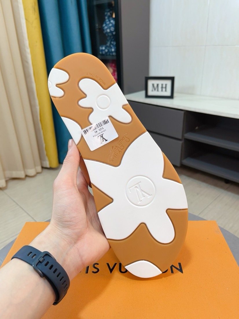 Louis Vuitton Tan-Orange Interwoven Slide Sandals — back