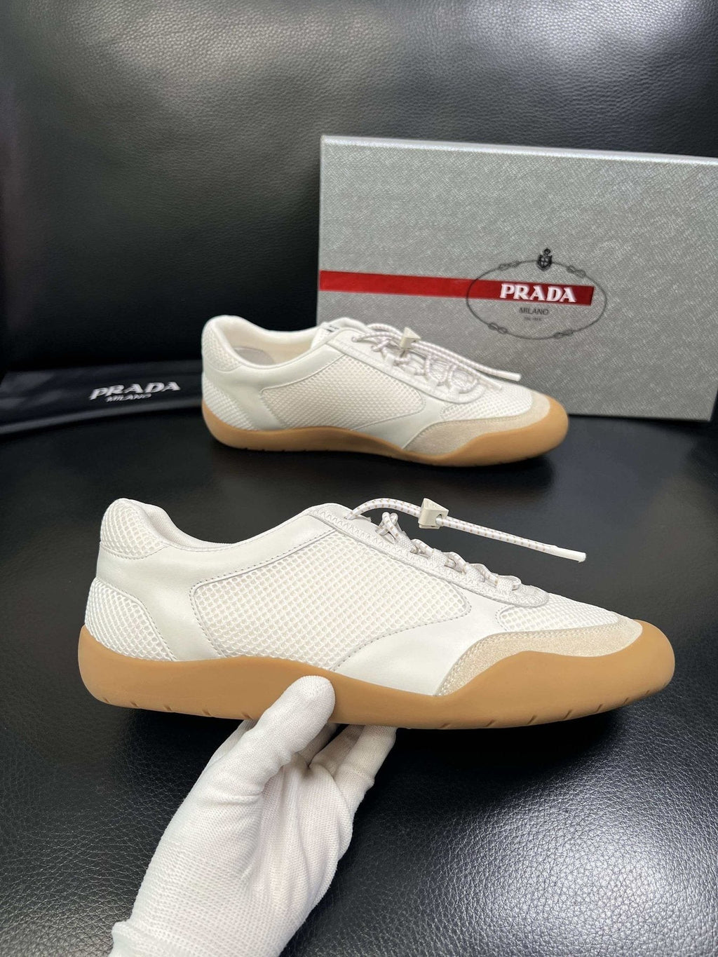 Prada White Gum Sole Sneakers — side