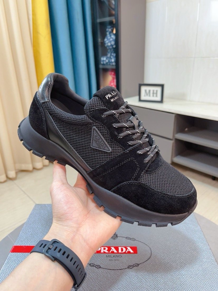 Prada Black and Charcoal Mesh Sneakers — front