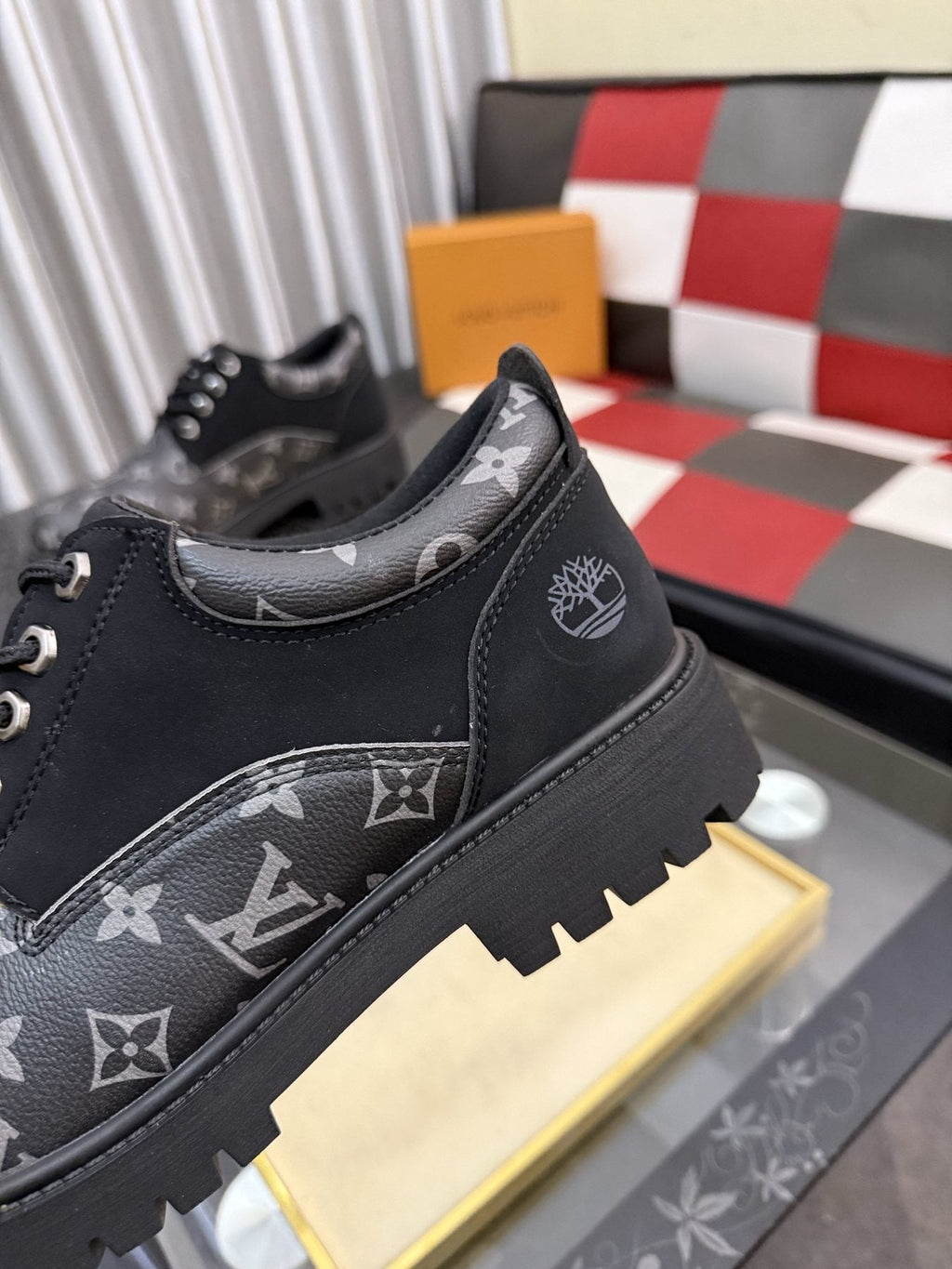 Black & Dark Gray Monogram Lace-Up Shoes — detail