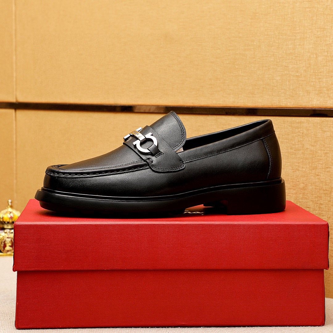 Salvatore Ferragamo Black Hardware Loafers — side