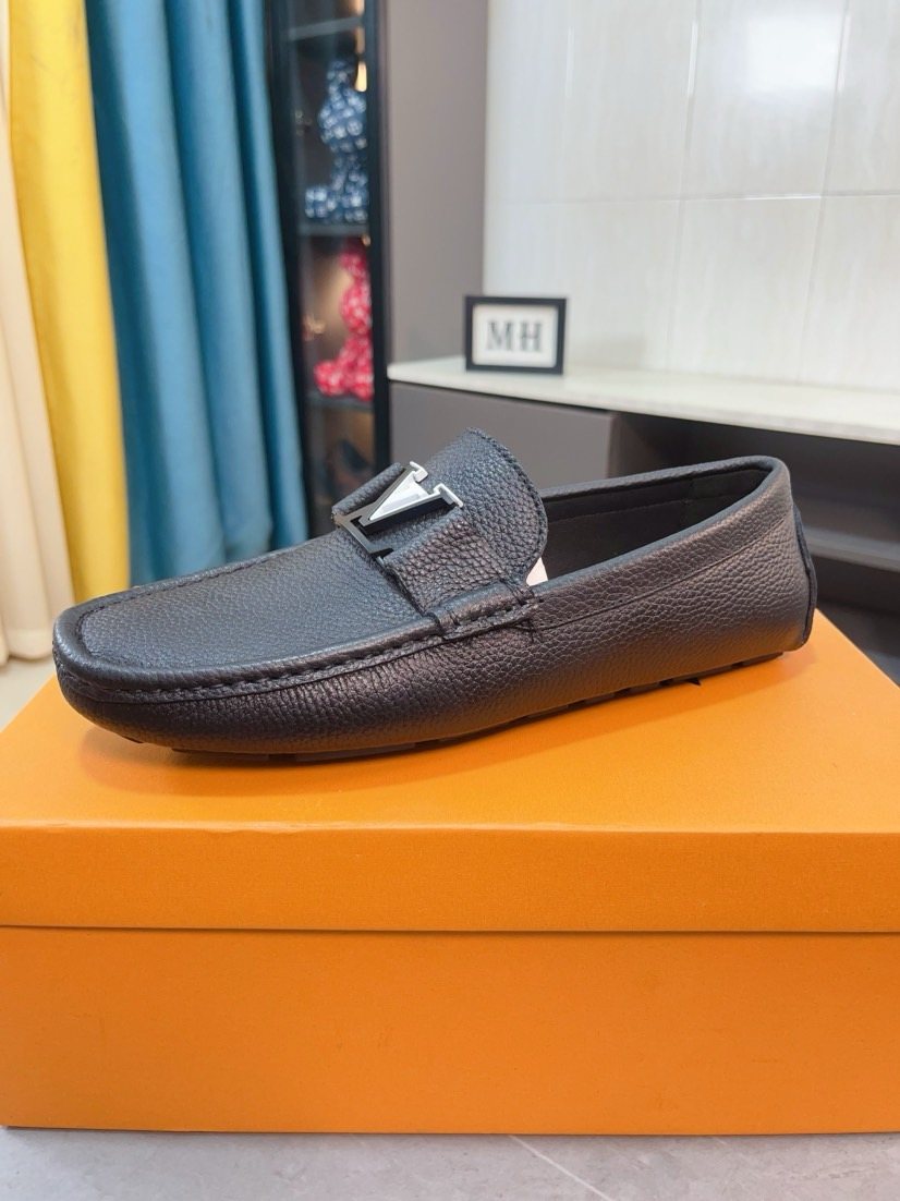 Louis Vuitton Black Textured Loafers — front