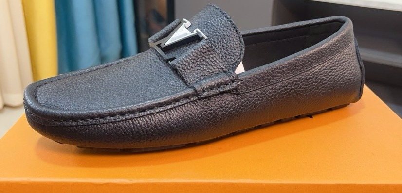 Louis Vuitton Black Textured Loafers — front