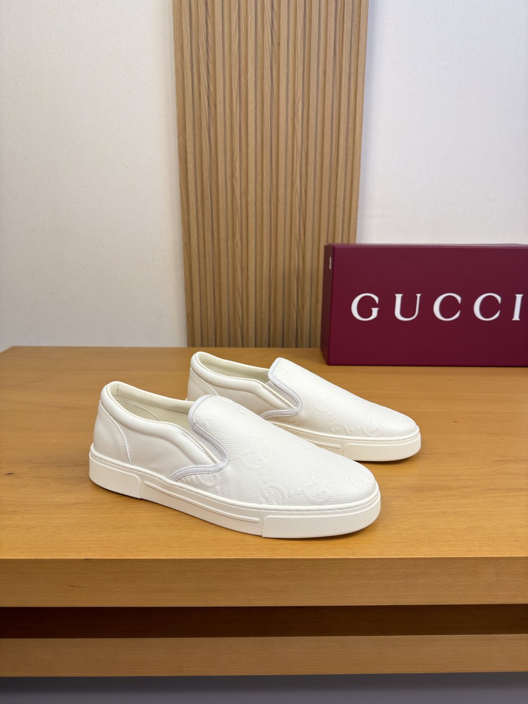 Ivory White Embossed Slip-On Sneakers — side