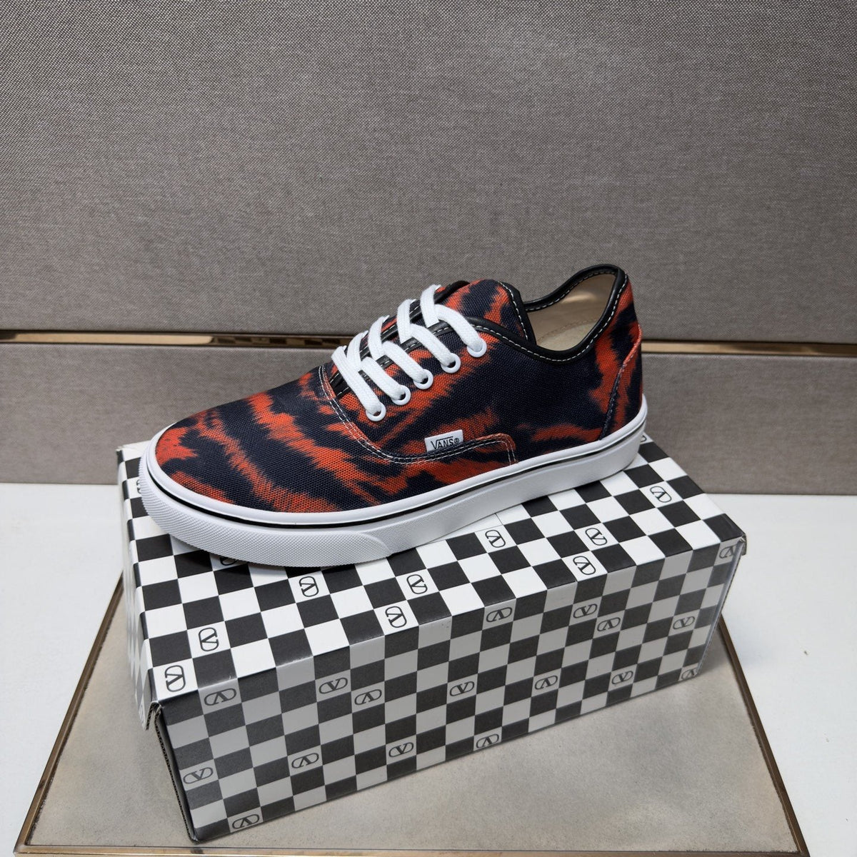 Vans Navy Orange Stripe Low-Top Sneakers — side