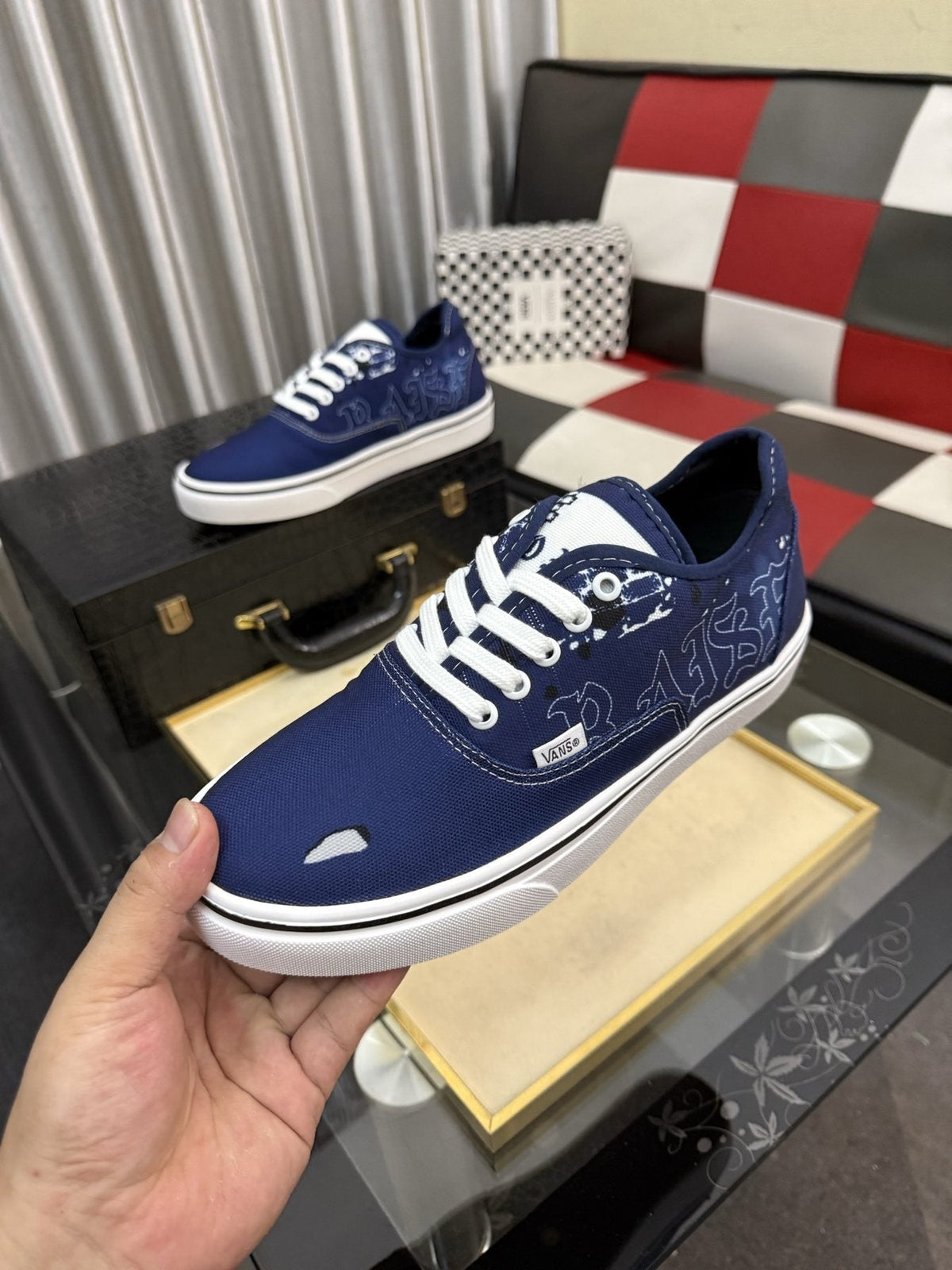 Vans Navy Blue Graphic Low-Top Sneakers — side