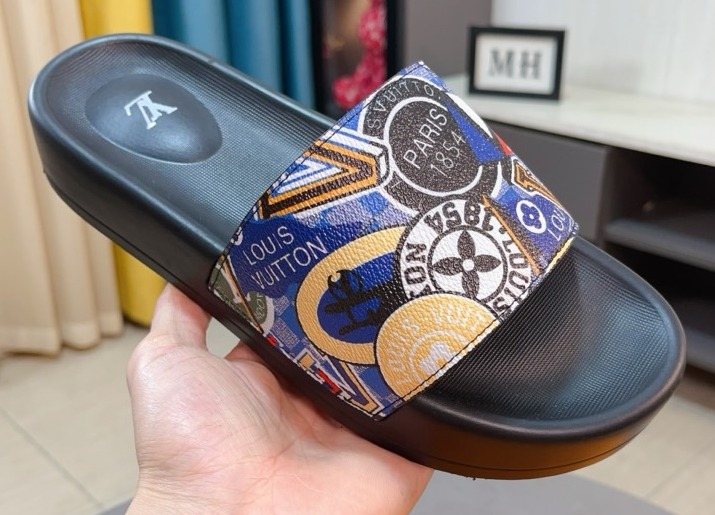 Louis Vuitton Multicolor Graphic Strap Slide Sandals — front