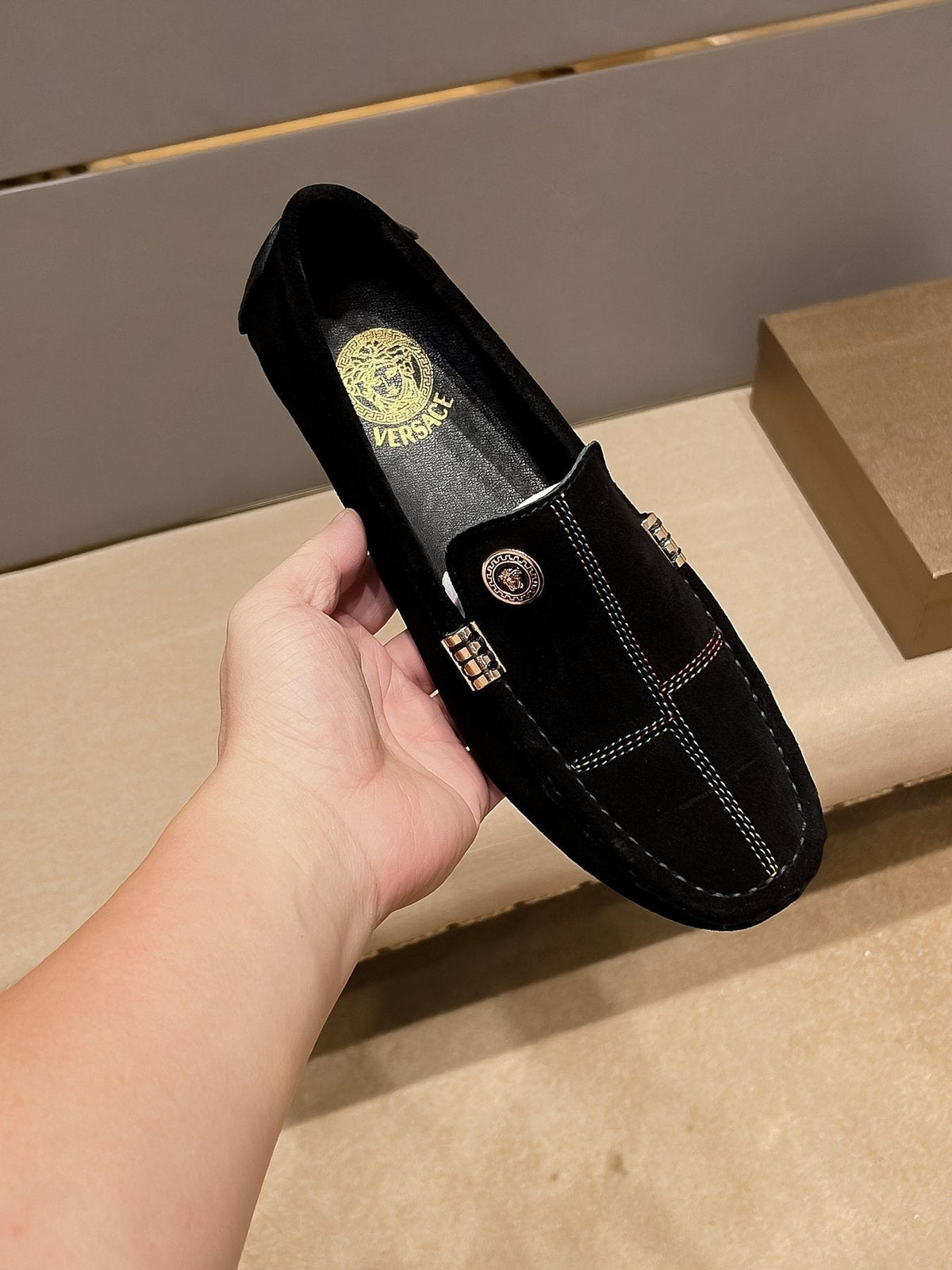 Versace Black Medallion Slip-On Loafers — front