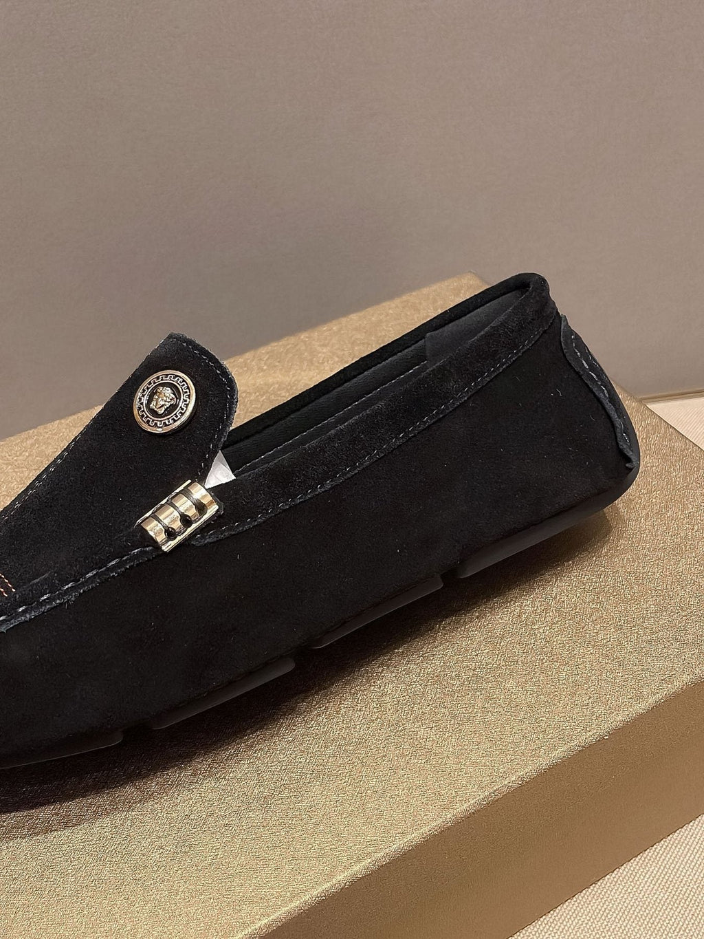 Versace Black Medallion Slip-On Loafers — detail