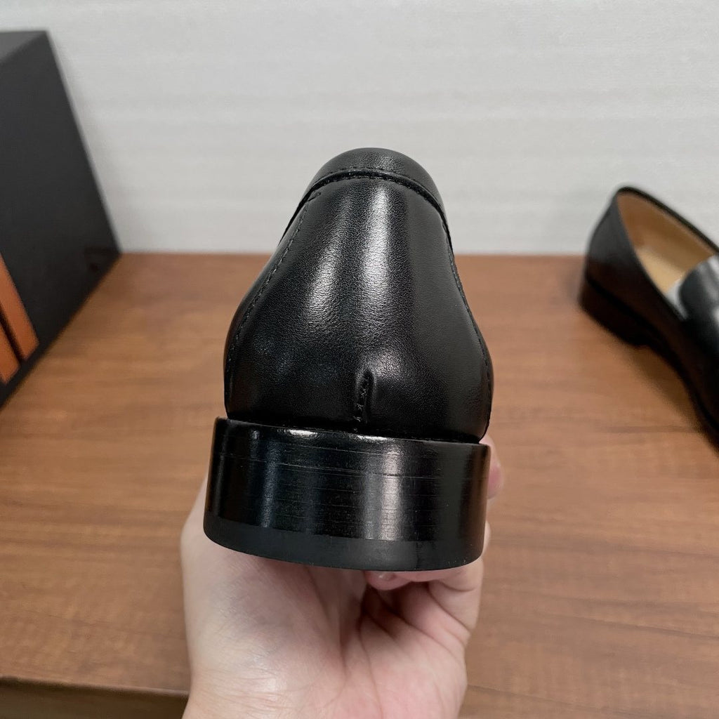 Zegna Black Metal-Accent Loafers — side