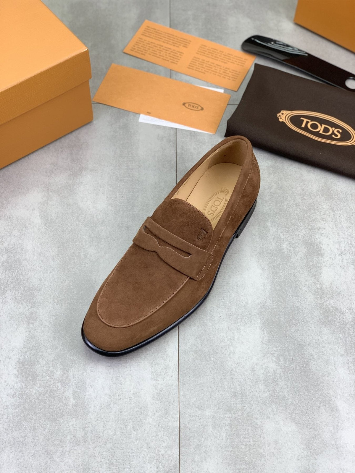 Tod's Brown Suede Penny Loafers — side