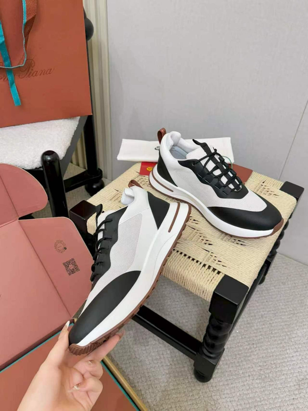 Loro Piana Black and White Sneakers — side