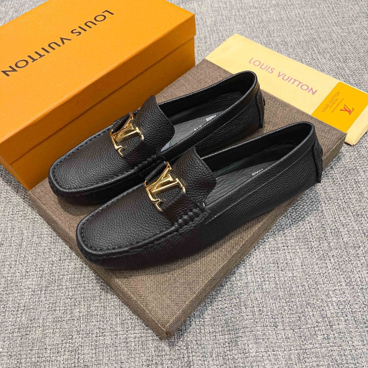Louis Vuitton Black Leather Hardware Loafers — side