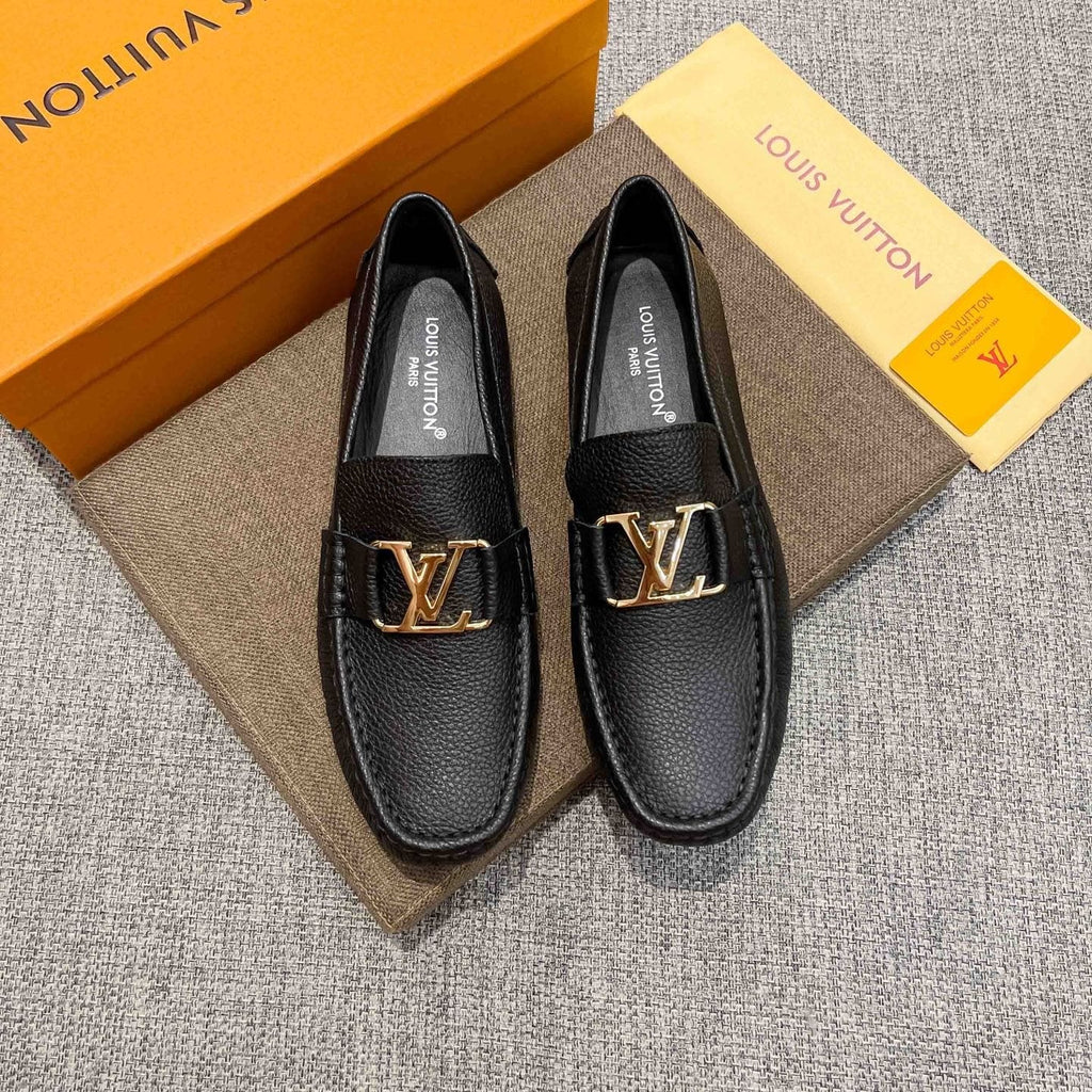 Louis Vuitton Black Leather Hardware Loafers — front
